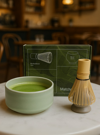 Čajový set matcha (chasen, chashaku, chawan miska, stojánek)